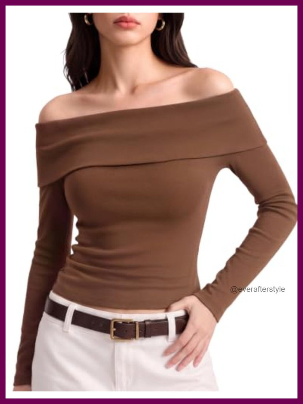 Women Multiwear Off Shoulder Long Sleeve Top Square Neck Slim Fit
